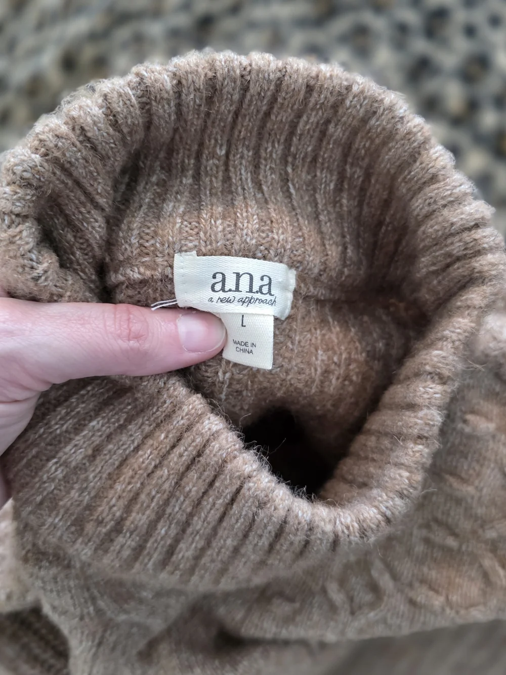 a.n.a Cable Knit Fringe Mock Neck Sweater NWT Womens Large Rust Brown Cozy Boho